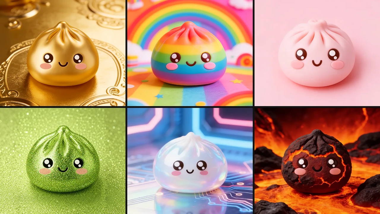 Choose One Squishy Dumpling: Gold, Rainbow, Pink, Glitter, Holographic, or Lava