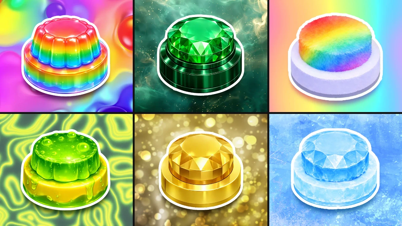 Choose One Button: Jelly, Emerald, Rainbow, Acid, Gold, Ice