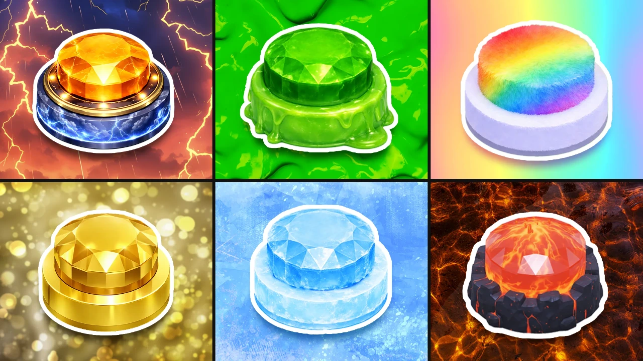 Choose One Button: Lightning, Slime, Rainbow, Gold, Ice, Lava