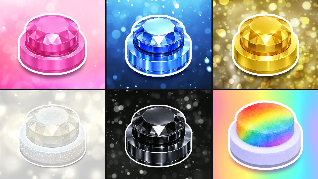 Choose One Button: Pink, Blue, Gold, White, Black, or Rainbow