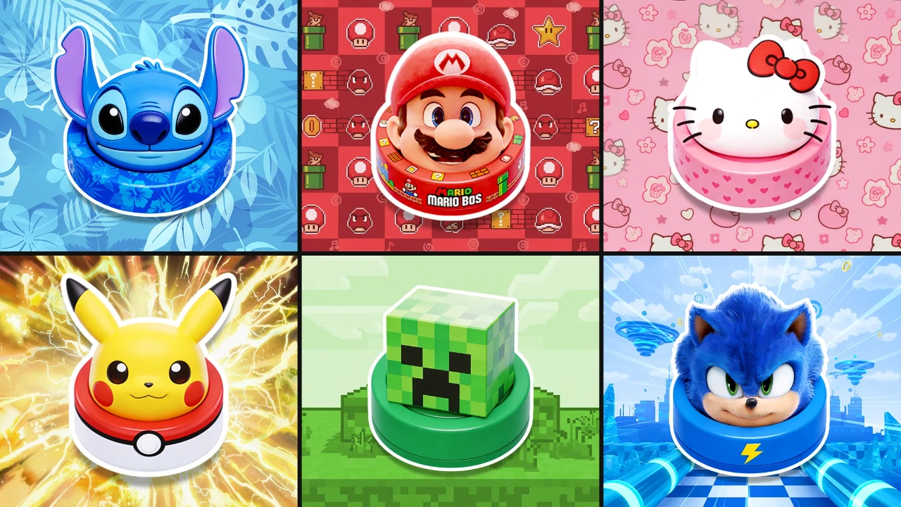 Choose One Button: Stitch, Mario, Hello Kitty, Pikachu, Creeper, Sonic