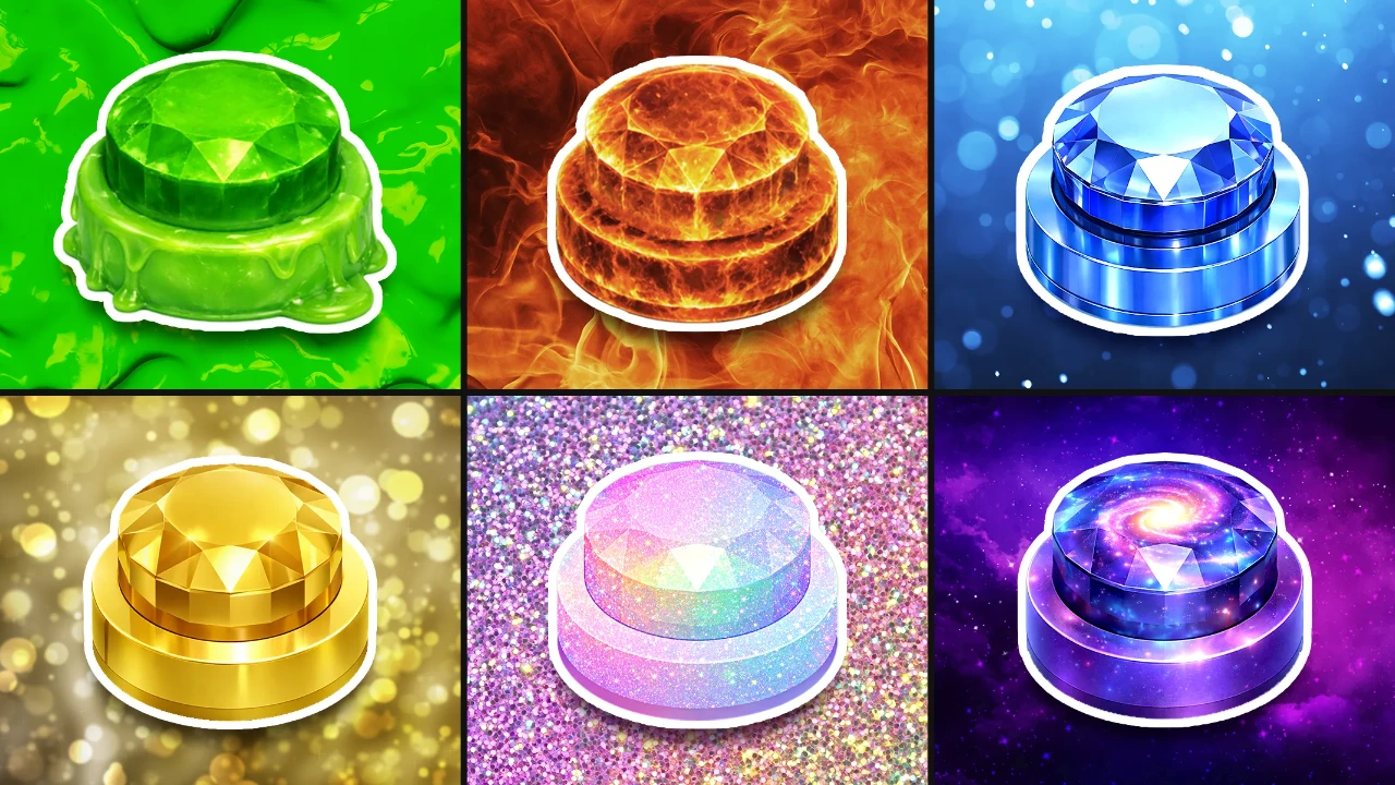 Choose One Button: Slime, Fire, Blue, Gold, Glitter, Galaxy